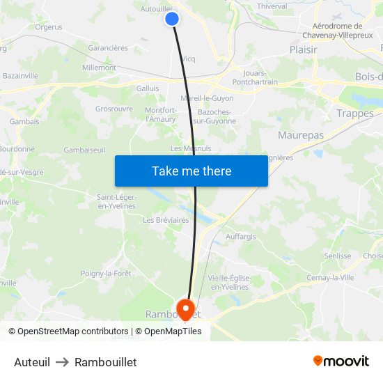 Auteuil to Rambouillet map