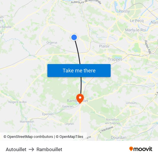 Autouillet to Rambouillet map