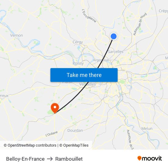 Belloy-En-France to Rambouillet map