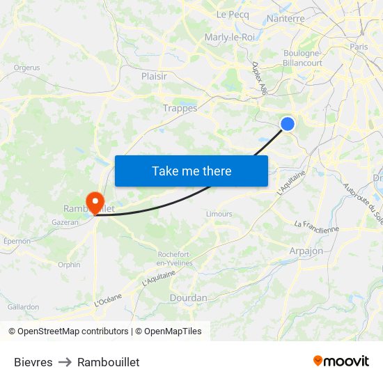 Bievres to Rambouillet map