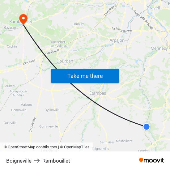 Boigneville to Rambouillet map