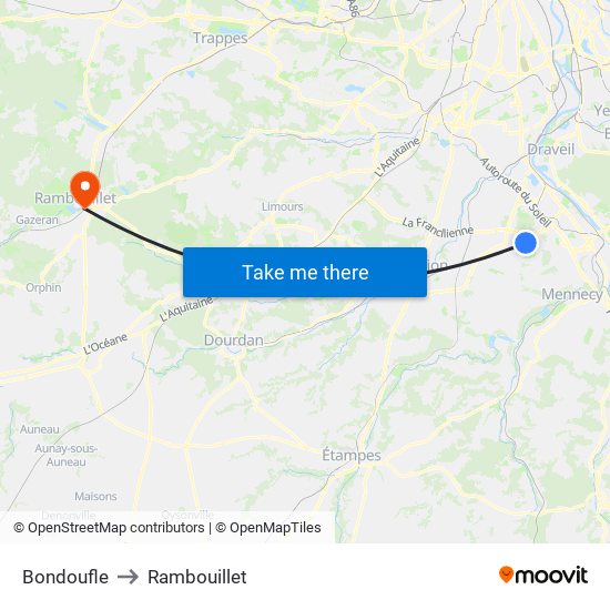 Bondoufle to Rambouillet map