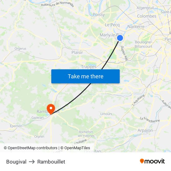 Bougival to Rambouillet map