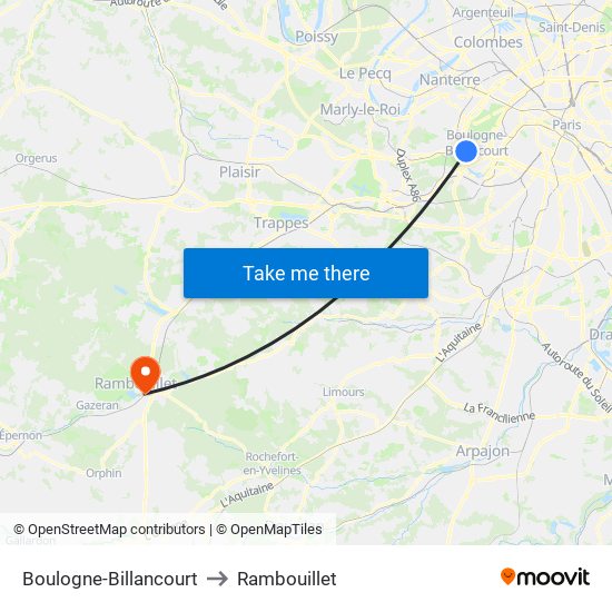 Boulogne-Billancourt to Rambouillet map