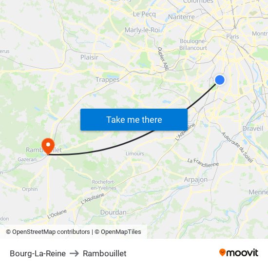 Bourg-La-Reine to Rambouillet map