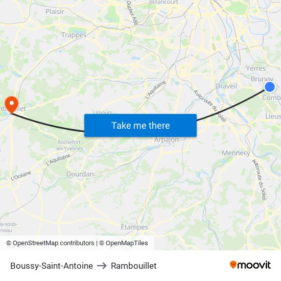Boussy-Saint-Antoine to Rambouillet map