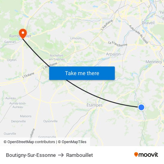 Boutigny-Sur-Essonne to Rambouillet map