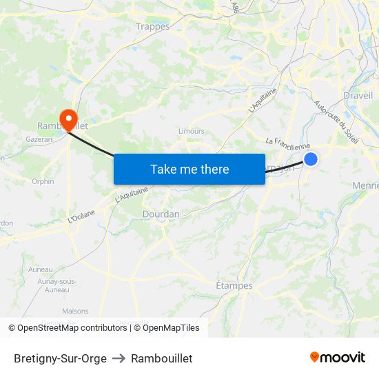 Bretigny-Sur-Orge to Rambouillet map