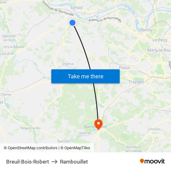 Breuil-Bois-Robert to Rambouillet map