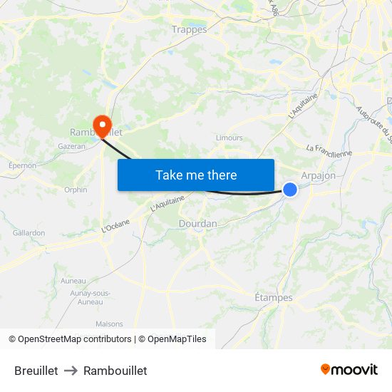 Breuillet to Rambouillet map