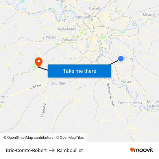 Brie-Comte-Robert to Rambouillet map