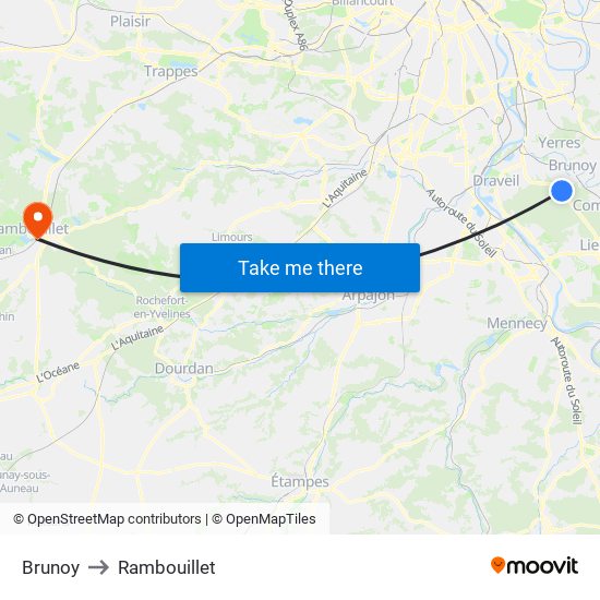 Brunoy to Rambouillet map