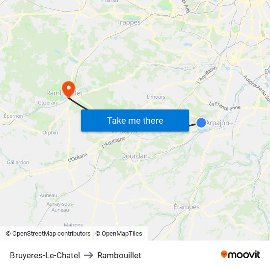 Bruyeres-Le-Chatel to Rambouillet map
