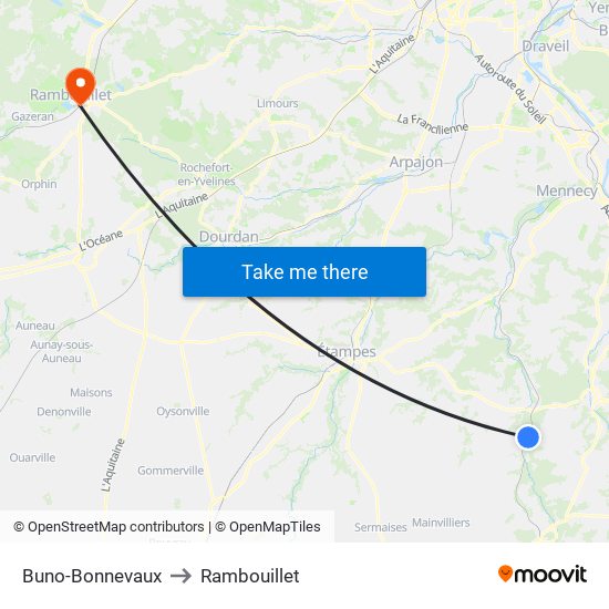 Buno-Bonnevaux to Rambouillet map