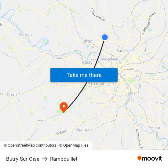 Butry-Sur-Oise to Rambouillet map