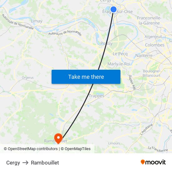Cergy to Rambouillet map