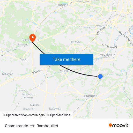 Chamarande to Rambouillet map