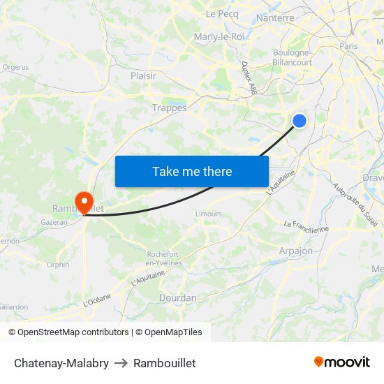 Chatenay-Malabry to Rambouillet map
