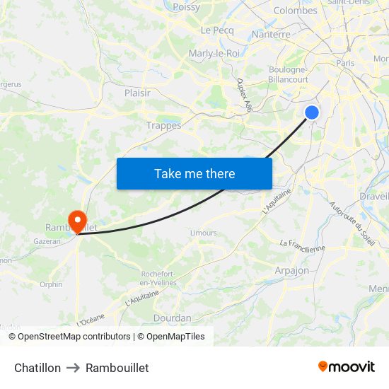 Chatillon to Rambouillet map