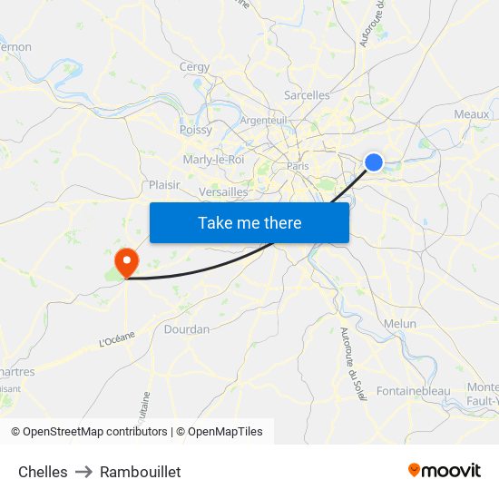 Chelles to Rambouillet map