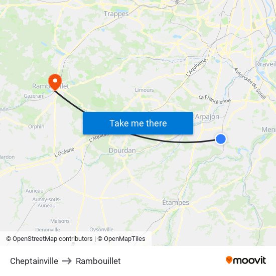Cheptainville to Rambouillet map
