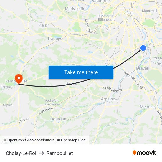 Choisy-Le-Roi to Rambouillet map