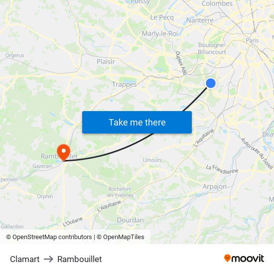 Clamart to Rambouillet map