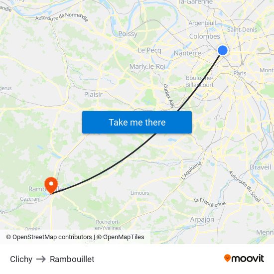 Clichy to Rambouillet map