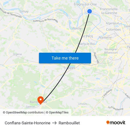 Conflans-Sainte-Honorine to Rambouillet map