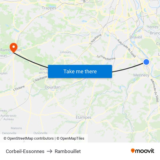 Corbeil-Essonnes to Rambouillet map