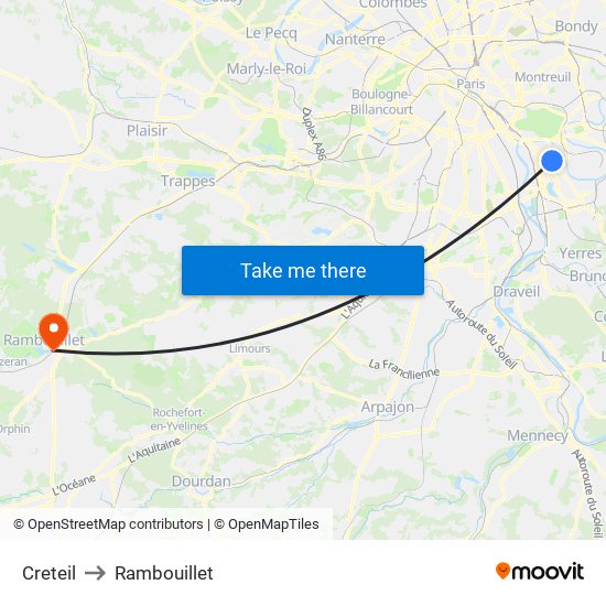 Creteil to Rambouillet map