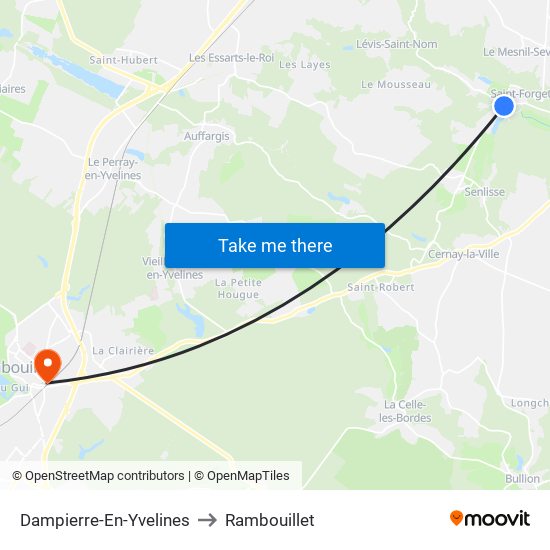 Dampierre-En-Yvelines to Rambouillet map