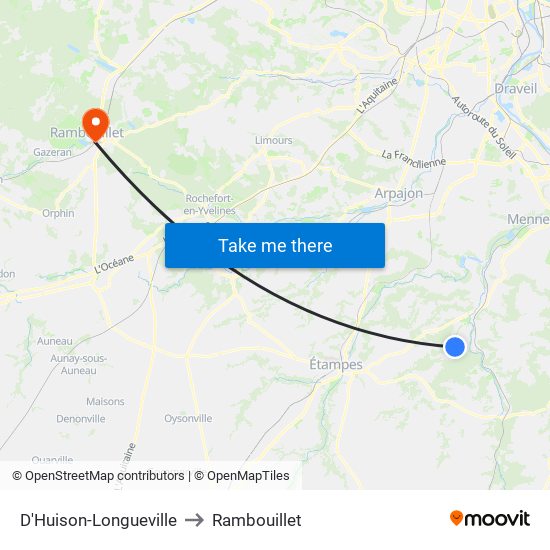 D'Huison-Longueville to Rambouillet map
