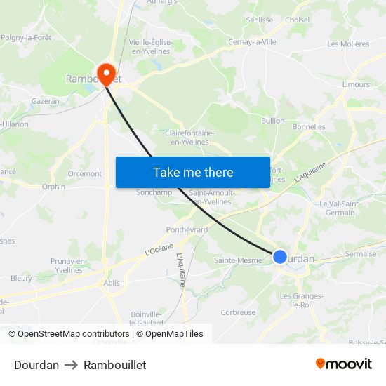 Dourdan to Rambouillet map
