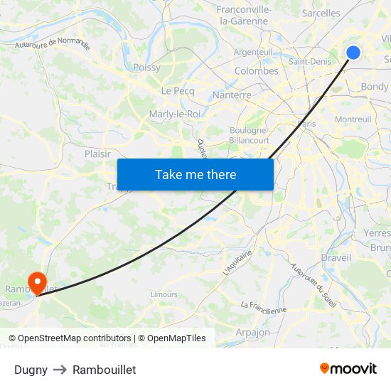 Dugny to Rambouillet map