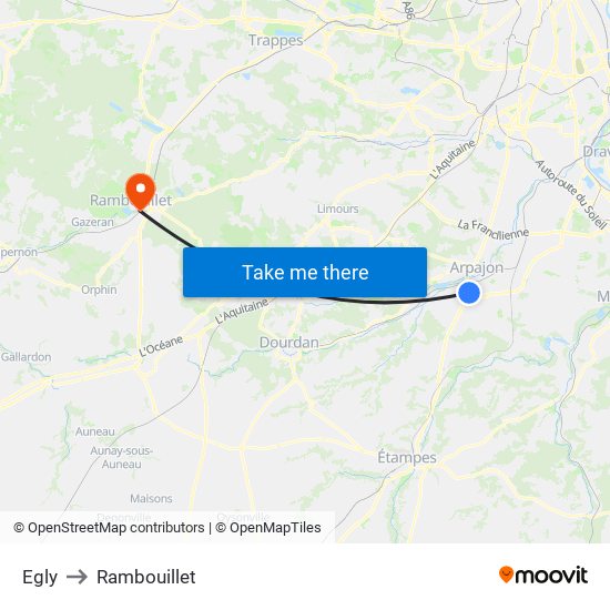Egly to Rambouillet map