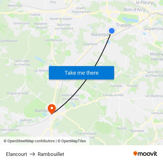 Elancourt to Rambouillet map