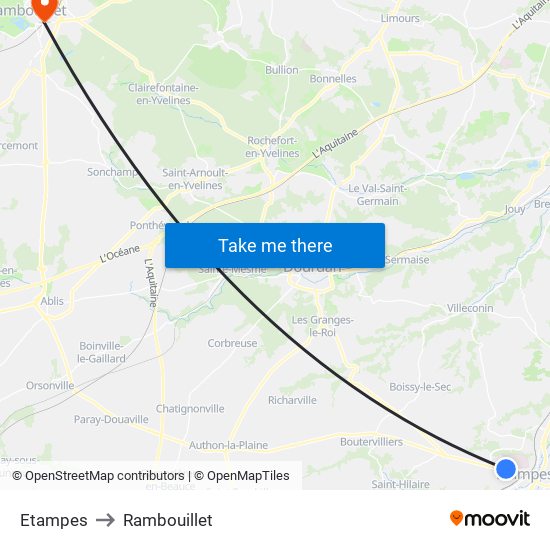Etampes to Rambouillet map
