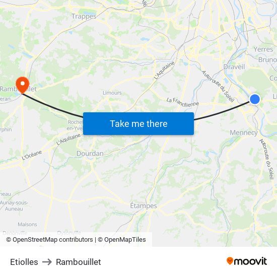 Etiolles to Rambouillet map