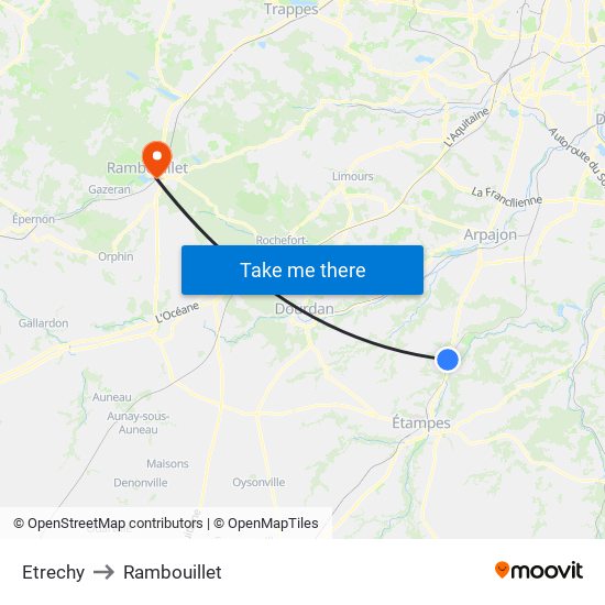 Etrechy to Rambouillet map