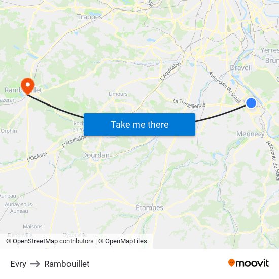 Evry to Rambouillet map