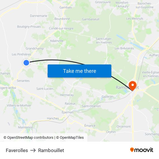 Faverolles to Rambouillet map