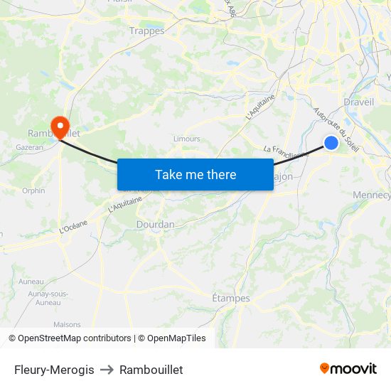 Fleury-Merogis to Rambouillet map