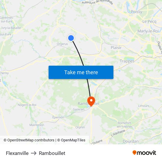 Flexanville to Rambouillet map