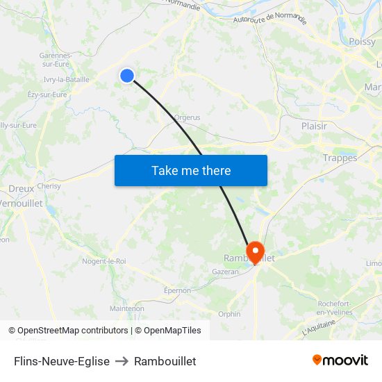 Flins-Neuve-Eglise to Rambouillet map
