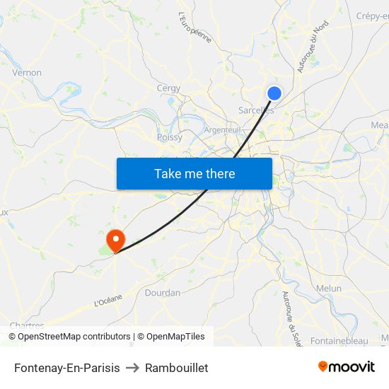 Fontenay-En-Parisis to Rambouillet map