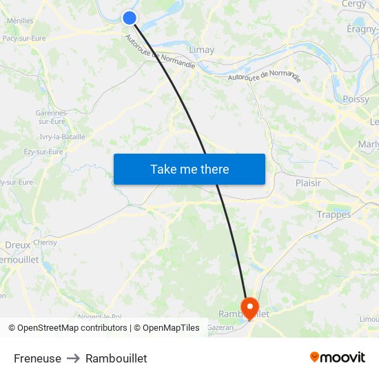 Freneuse to Rambouillet map