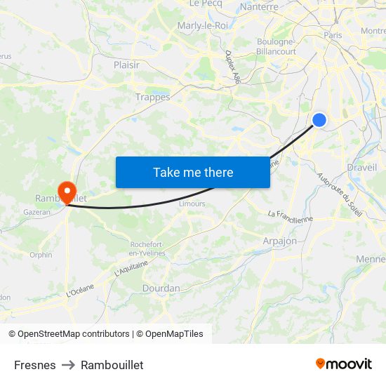 Fresnes to Rambouillet map
