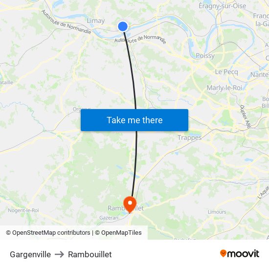 Gargenville to Rambouillet map