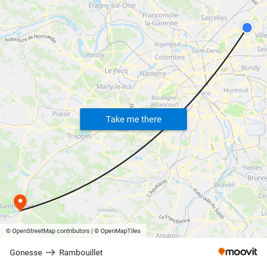 Gonesse to Rambouillet map